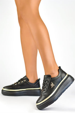 PRIMO Busy Bee Leather Sneakers In Black