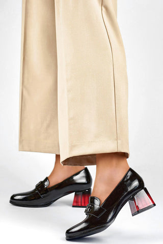 PRIMO Leather Red Heel Loafers In Black