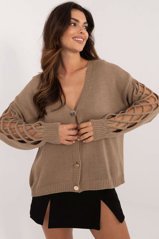 Italy Moda Lattice Sleeve Cardigan