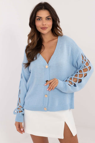 Italy Moda Lattice Sleeve Cardigan