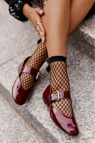 Step In Style Alt Girl Buckled Ballet Flats In Wine