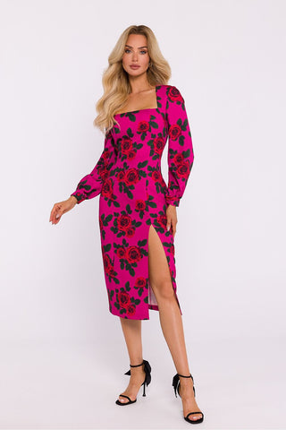 Moe Floral Square Neck Long Sleeve Midi Dress