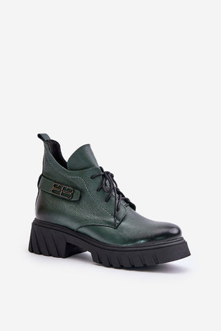 Step In Style Street Boss Leather Ankle Boots In Green