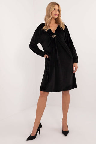 Italy Moda Velvet Butterly Charm Long Sleeve Mini Dress