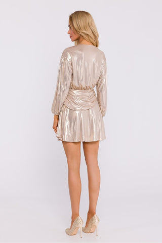 Moe Shine On Metallic Wrap Long Sleeve Mini Dress