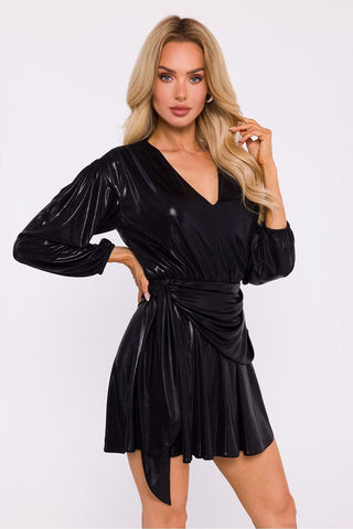 Moe Shine On Metallic Wrap Long Sleeve Mini Dress