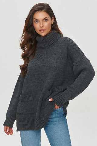 Makadamia Front Pocket Loose Fit Turtleneck Sweater