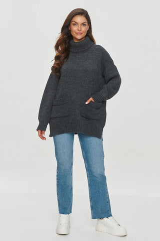 Makadamia Front Pocket Loose Fit Turtleneck Sweater