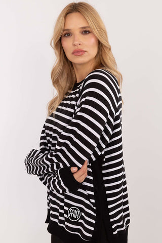 Relevance Side Slit Striped Modal Long Sleeve Top