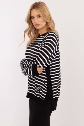 Relevance Side Slit Striped Modal Long Sleeve Top