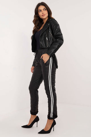 Italy Moda Drawstring Moto Joggers In Black