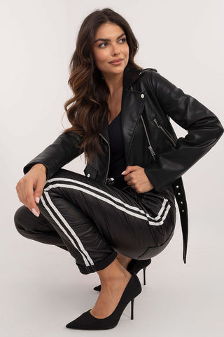 Italy Moda Drawstring Moto Joggers In Black