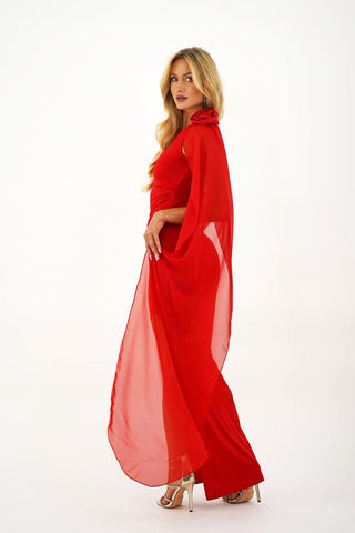 Yolo Look One Shoulder Flower Appliqué Chiffon Draped Maxi Dress