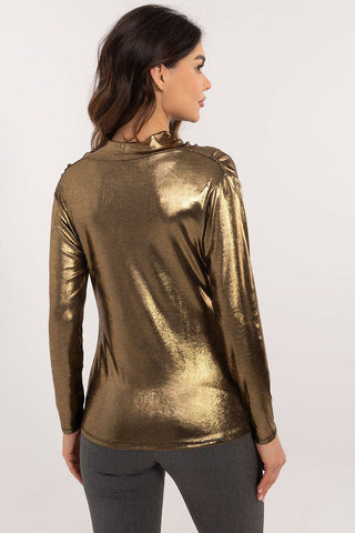 Italy Moda Metallic Muse Long Sleeve Top In Black