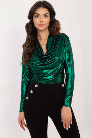 Italy Moda Metallic Muse Long Sleeve Top In Black