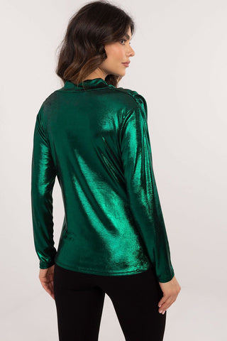 Italy Moda Metallic Muse Long Sleeve Top In Black