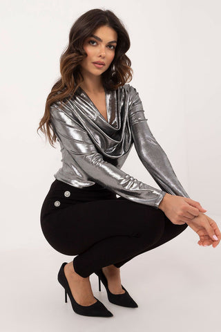 Italy Moda Metallic Muse Long Sleeve Top In Black