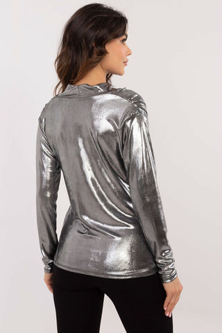 Italy Moda Metallic Muse Long Sleeve Top In Black