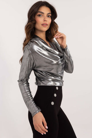 Italy Moda Metallic Muse Long Sleeve Top In Black