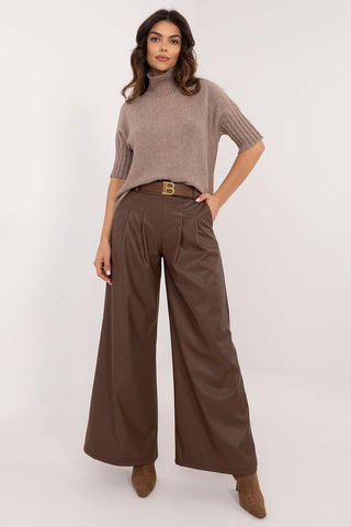 Italy Moda Wide Leg Faux Leather Trousers