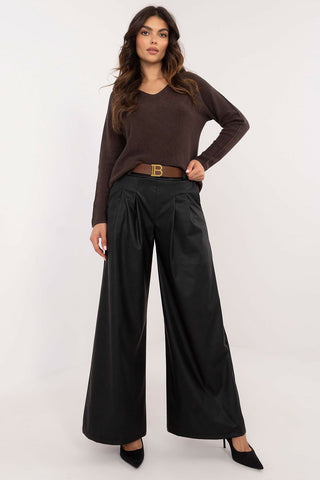 Italy Moda Wide Leg Faux Leather Trousers