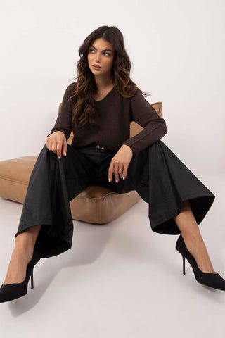 Italy Moda Wide Leg Faux Leather Trousers