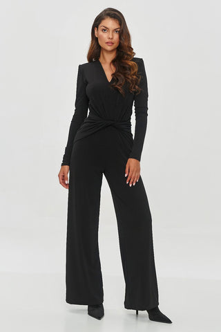 Makadamia Ruched Waist Long Sleeve Jumpsuit In Black