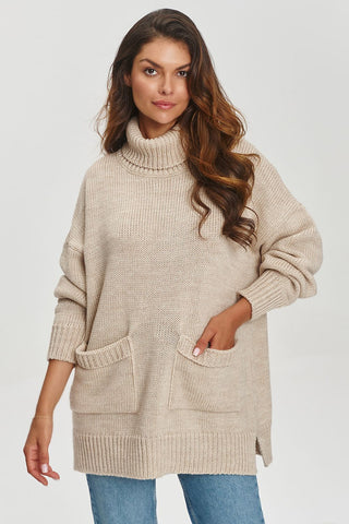 Makadamia Front Pocket Loose Fit Turtleneck Sweater