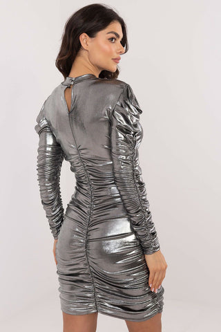 Italy Moda Metallic Muse Ruched Long Sleeve Bodycon Mini Dress