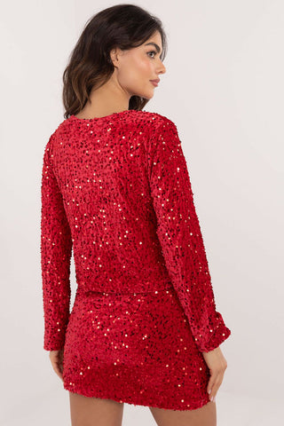 Italy Moda Sequined Soirée Bow Tied Long Sleeve Top