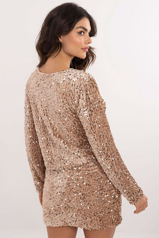 Italy Moda Sequined Soirée Bow Tied Long Sleeve Top