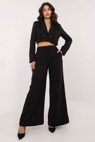 Italy Moda Tres Chic Rhinestone Palazzo Pants In Black