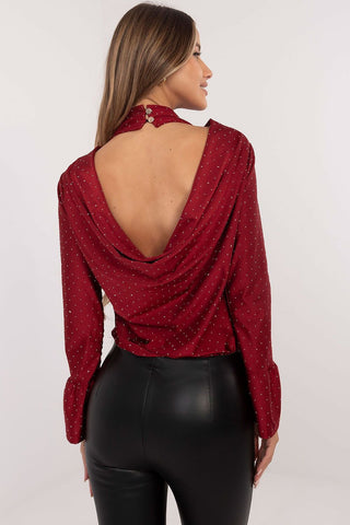 Italy Moda Beaded Open Back Long Sleeve Blouse