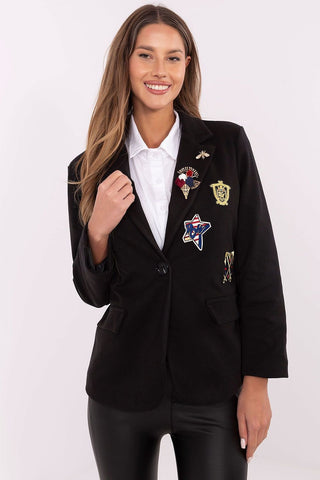 Italy Moda Varsity Vogue Patchwork Blazer In Black