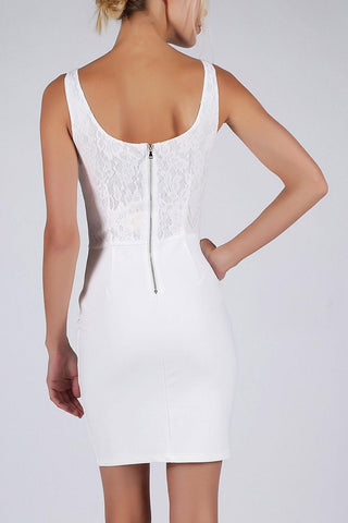 Rhinestone Lace Embellished Cocktail Dress In White - Hot Girl Apparel