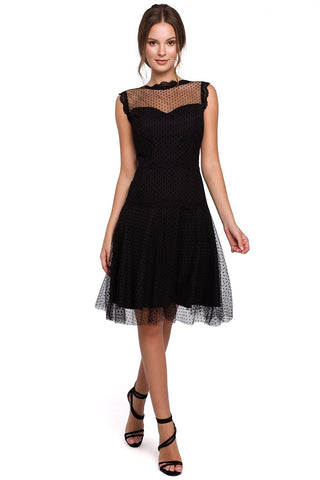 Makover Polka Dot Mesh Lace Trim Cocktail Dress - Hot Girl Apparel