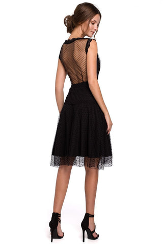 Makover Polka Dot Mesh Lace Trim Cocktail Dress - Hot Girl Apparel