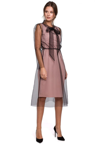 Makover Mesh Cover Two Piece Cocktail Midi Dress