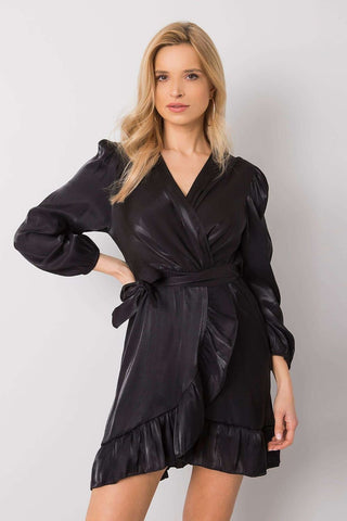 Italy Moda Sheen Wrap Long Sleeve Dress - Hot Girl Apparel