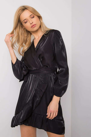 Italy Moda Sheen Wrap Long Sleeve Dress - Hot Girl Apparel