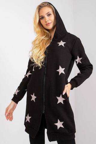 Fancy Stars Above Extra Long Zippered Hoodie In Black - Hot Girl Apparel