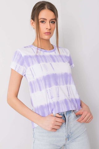 Italy Moda Striped Cotton Tee In Lilac - Hot Girl Apparel