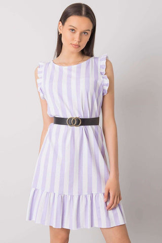 Italy Moda Ruffle Sleeve Striped Linen Mini Dress With Belt - Hot Girl Apparel