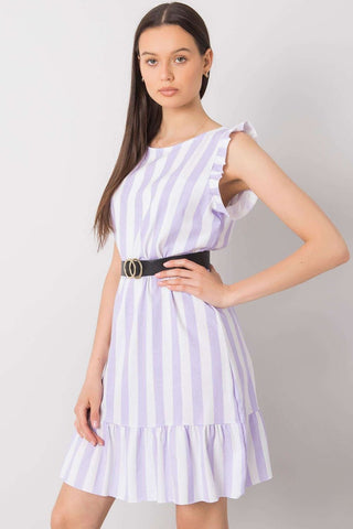 Italy Moda Ruffle Sleeve Striped Linen Mini Dress With Belt - Hot Girl Apparel