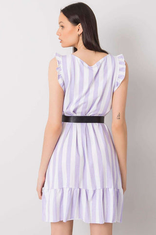 Italy Moda Ruffle Sleeve Striped Linen Mini Dress With Belt - Hot Girl Apparel