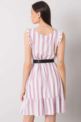 Italy Moda Ruffle Sleeve Striped Linen Mini Dress With Belt - Hot Girl Apparel