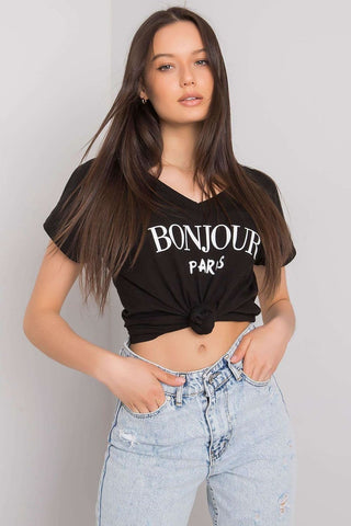 Bonjour Paris Cotton V-Neck Women’s Tee - Hot Girl Apparel