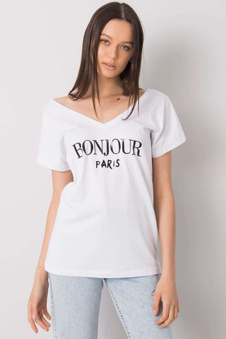 Bonjour Paris Cotton V-Neck Women’s Tee - Hot Girl Apparel