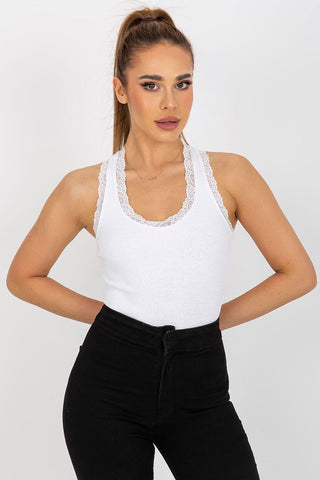 Rue Paris Lace Trim Racerback Cotton Tank