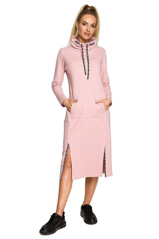 Moe Cowl Neck Side Split Sweatshirt Midi Dress - Hot Girl Apparel